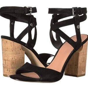 Sigerson Morrison Paulina 2 Black Suede Block Heel Sandals Sz 9 EUC